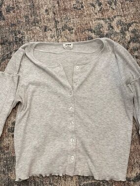 Cotton On Light Gray Ribbed Button-Up Women's Top